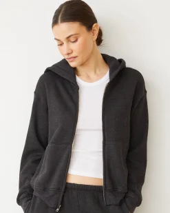 MONROW Teddy Fleece Relaxed Zip Up Hoody FADEDBLACK Best Sale